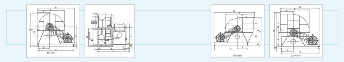 XFB離心風(fēng)機(jī)的外型尺寸 XFB離心風(fēng)機(jī)的外型尺寸